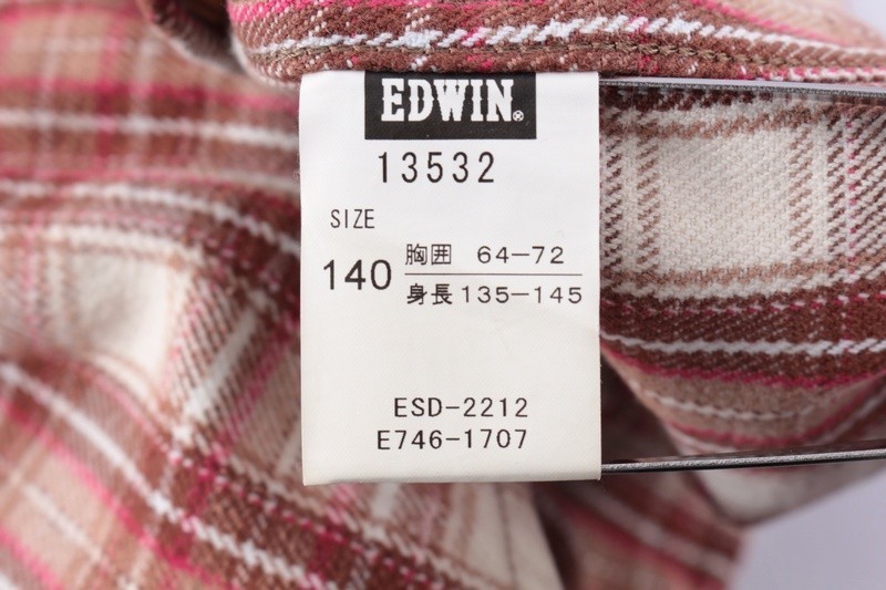 エドウィン 長袖シャツ ネルシャツ ブラウス チェック柄 男の子用 140サイズ 赤白 キッズ 子供服 EDWIN_画像4