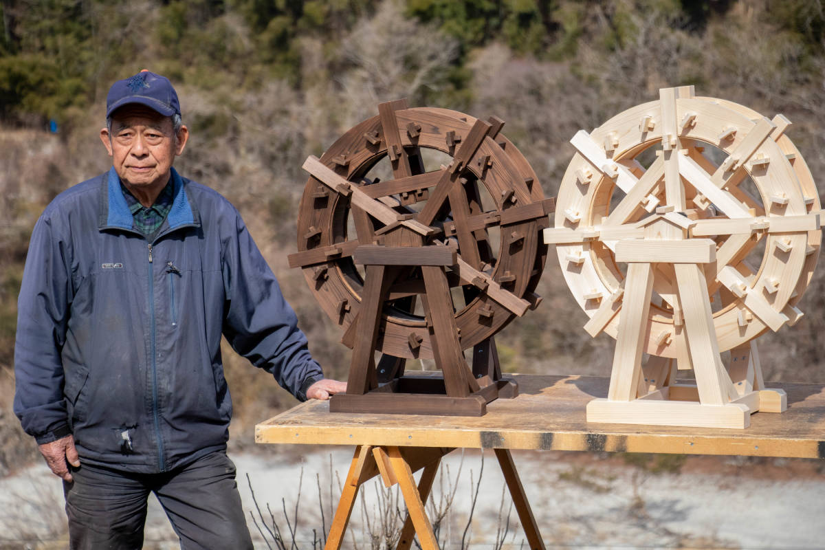 【木曽ひのき】手作り水車 直径60cm 白木 天然ひのき材使用 ヒノキ 檜 手造り 置物 アンティーク_画像1