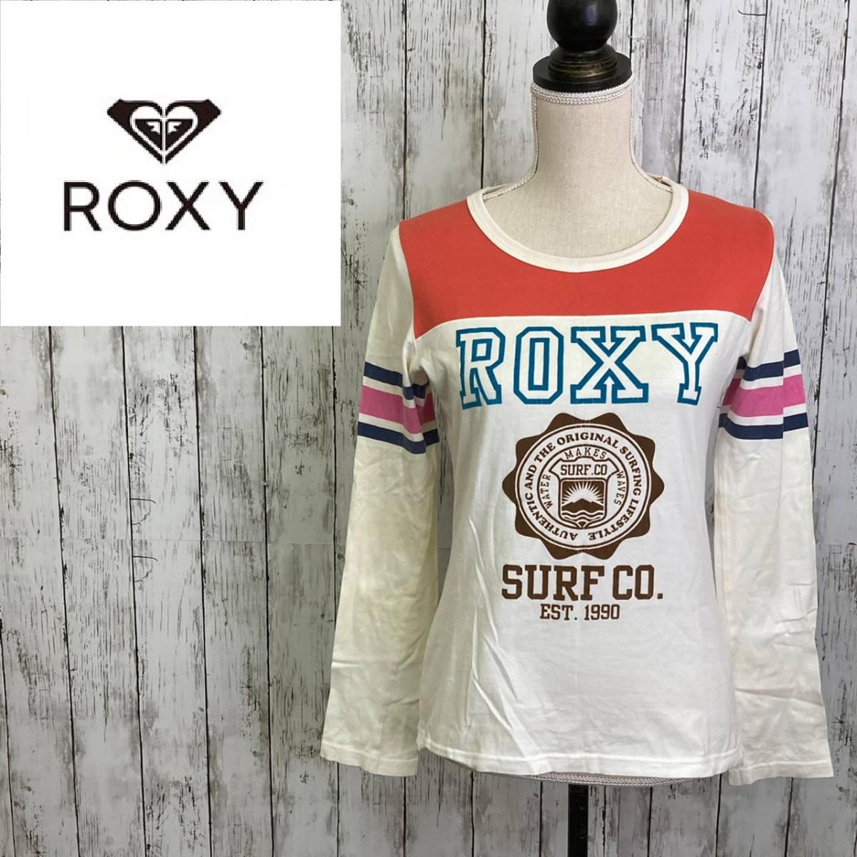 ROXY* Roxy * женский длинный рукав Logo футболка cut and sewn * размер L 5-286