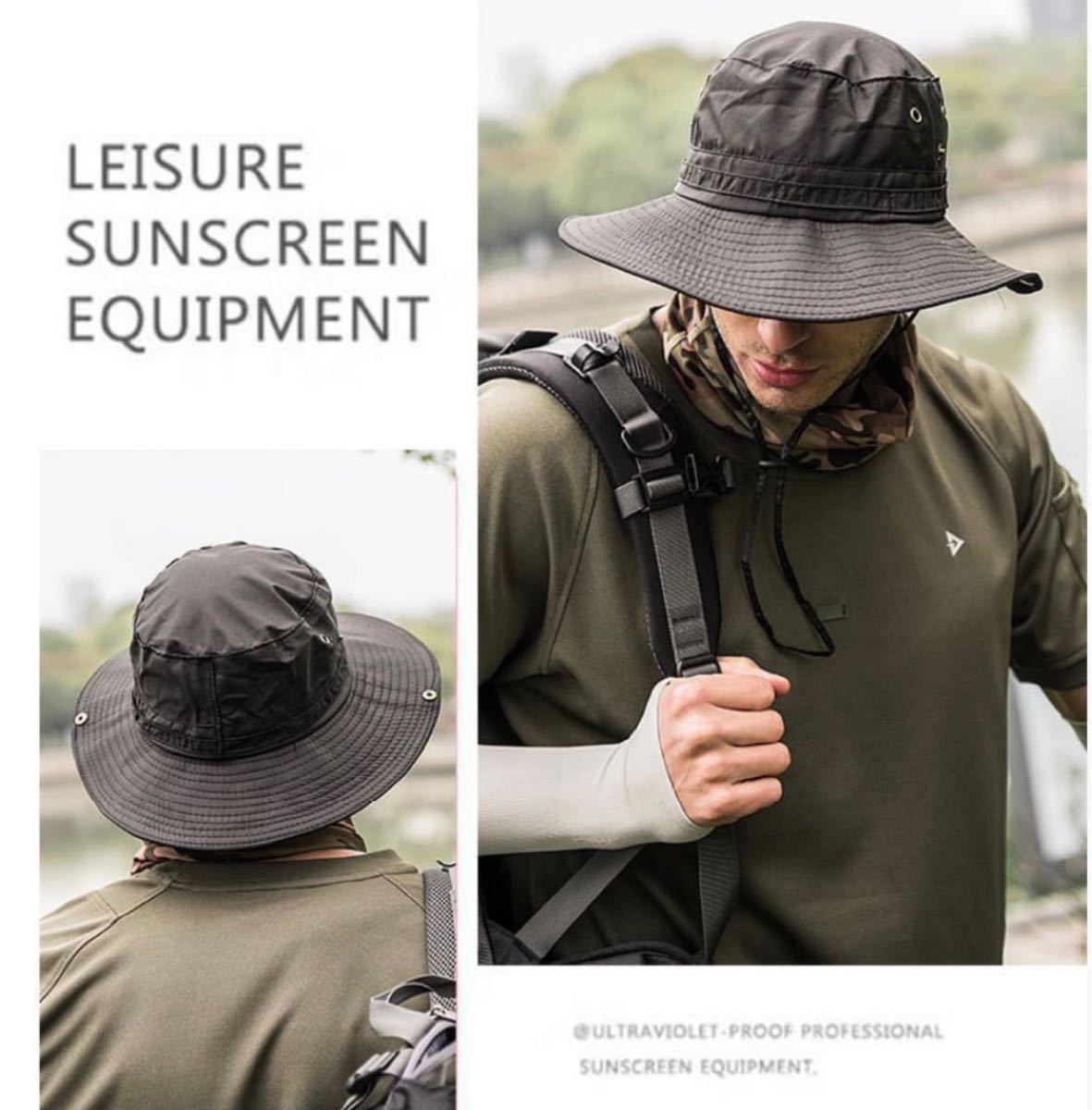 サファリハット ブラック 黒 帽子 登山 釣り テンガロンハット  UVカット 折りたたみ 日焼け防止 紫外線対策 男女兼用