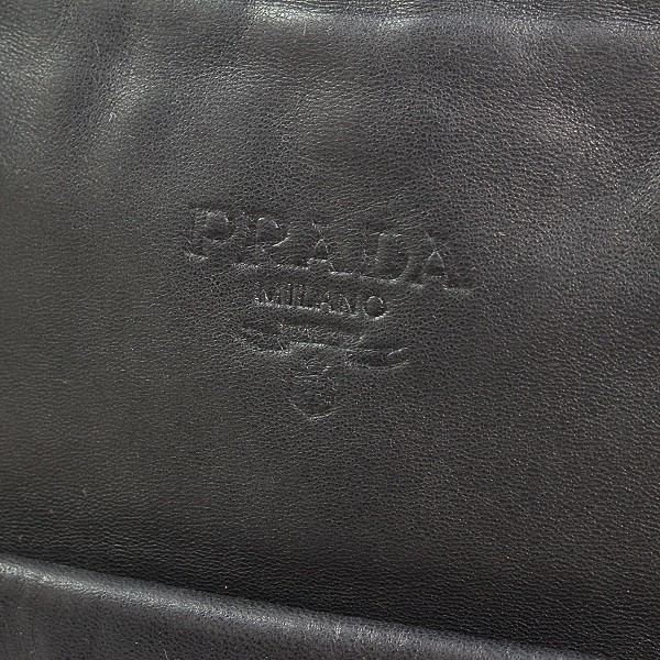 ◆PRADA/プラダ オールレザー 肩掛け ショルダー トート バッグ ブラック_画像6