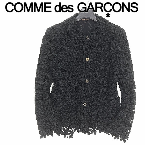 ヴィンテージ◆COMME des GARCONS/コムデギャルソン AD1990 花柄 総レース ジャケット ブラック S