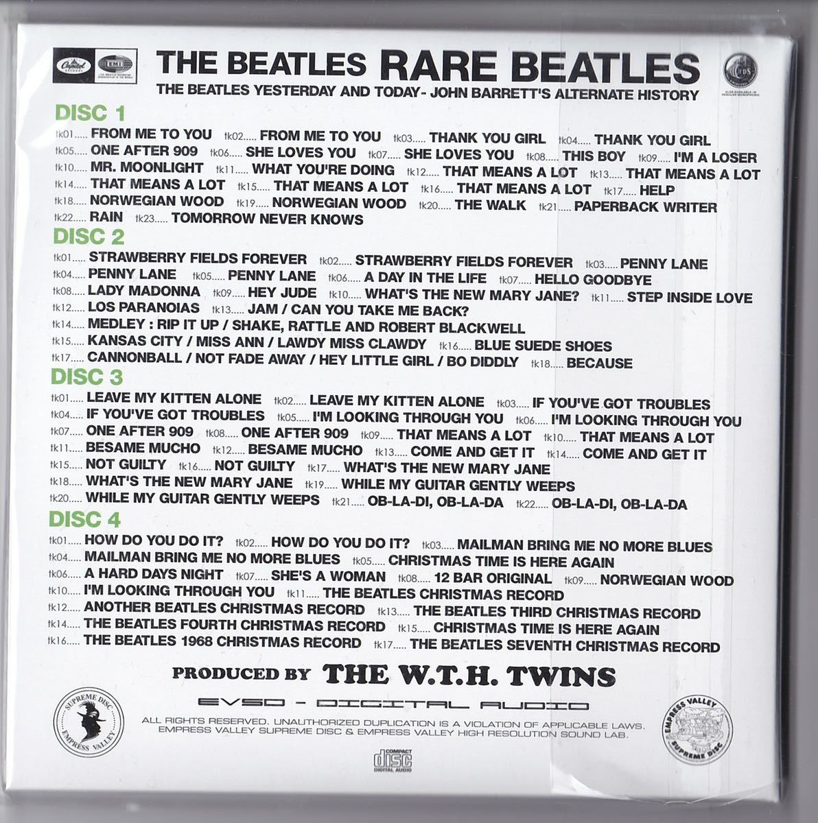 Empress Valley The Beatles -レア・ビートルズ「Rare Beatles:Yesterday And Today (4CD)」 紙ジャケ★100セット限定/ミニポスター付き！_画像2