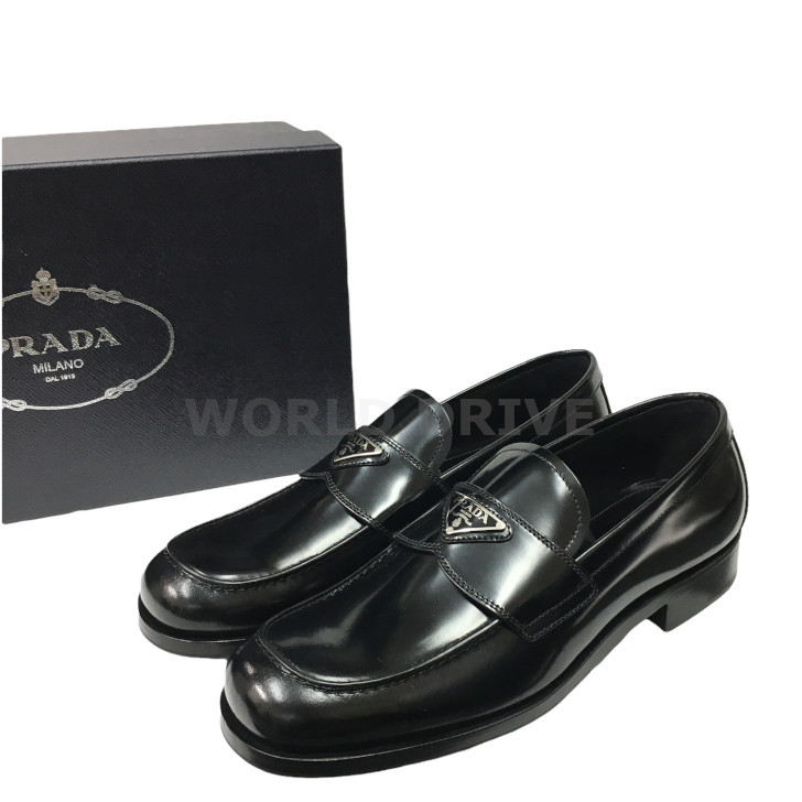 【爆買い!】 新品 サイズ8 PRADA トライアングルロゴ レザー ローファー elipd.org