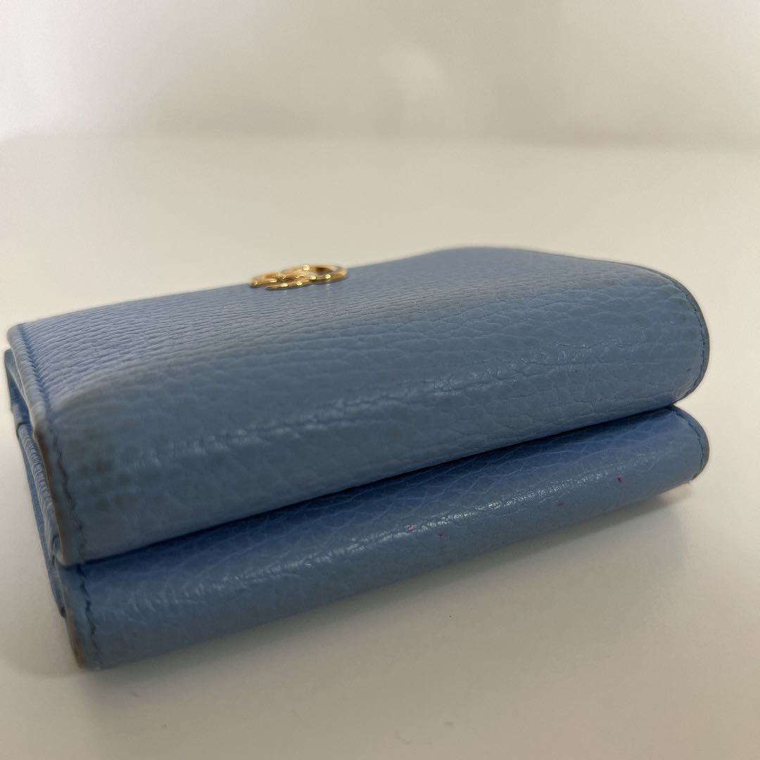 GUCCI グッチ 3つ折り財布 ミニウォレット GGマーモント レザー ブルー
