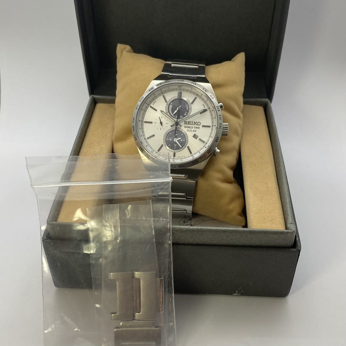 無料長期保証 SEIKO ソーラークロノグラフ V172–OAPO ダークブルー