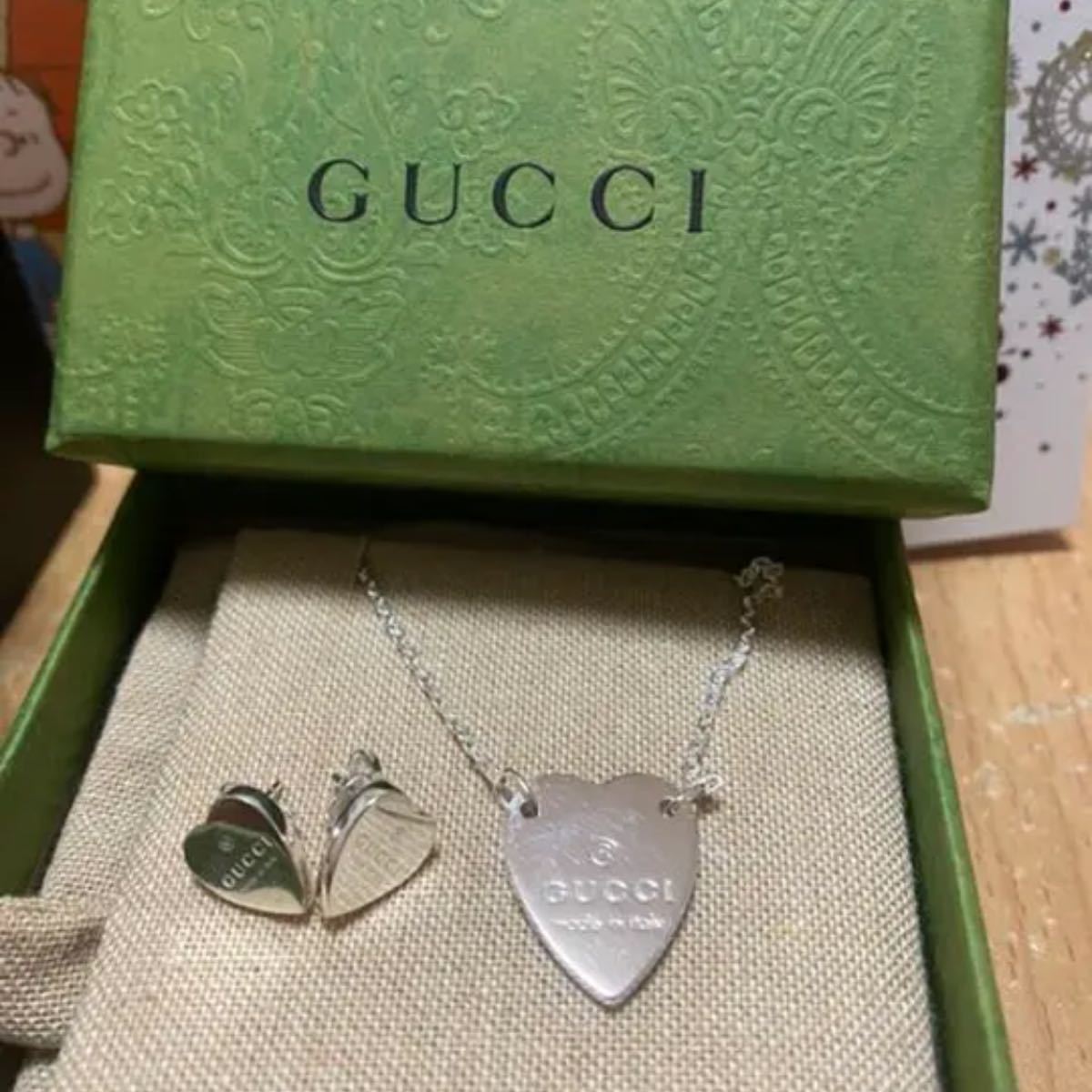 新品 2点セット GUCCI ハート シルバー ネックレス ピアス 腕時計