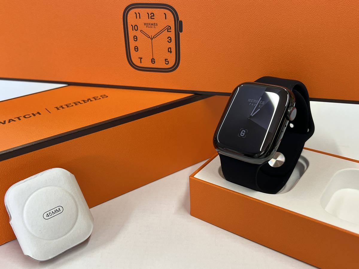 ☆即決 ケア+ Apple Watch series7 HERMES 45mm アップルウォッチ 黒 エルメス GPS+Cellular  ブラックステンレス 心電図 シリーズ7 100%