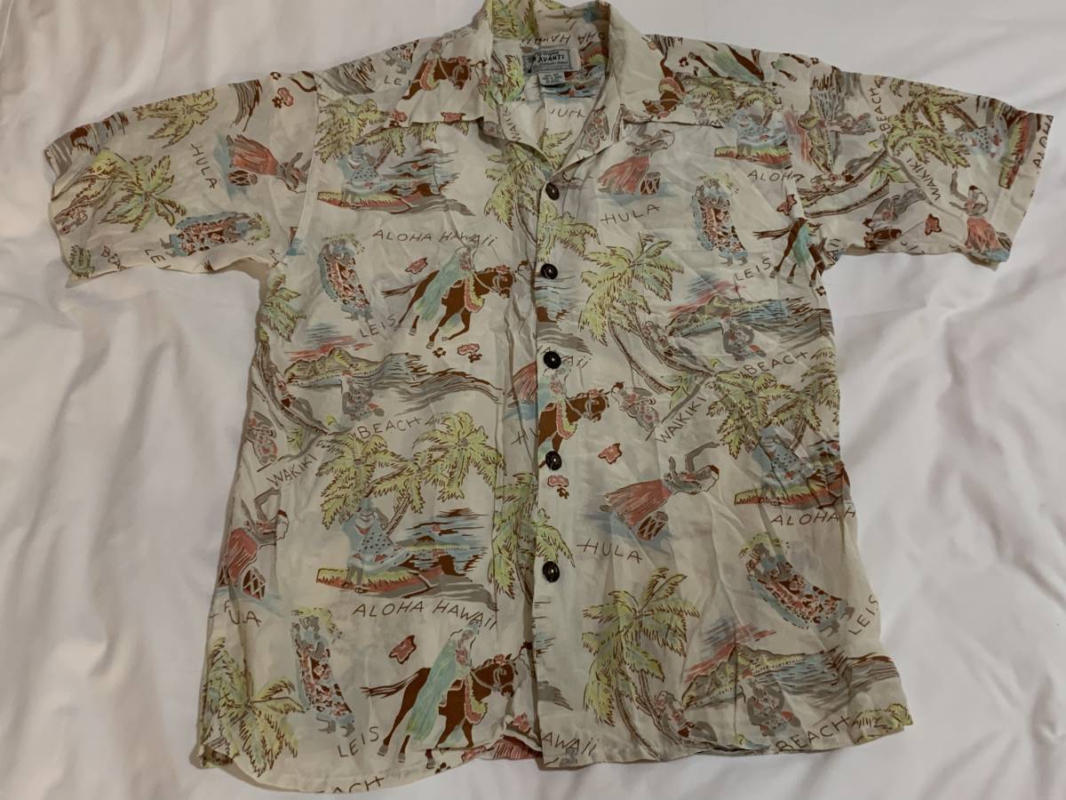  avante .Avanti silk aloha shirt Hawaii pattern Waikiki beach etc. XS used