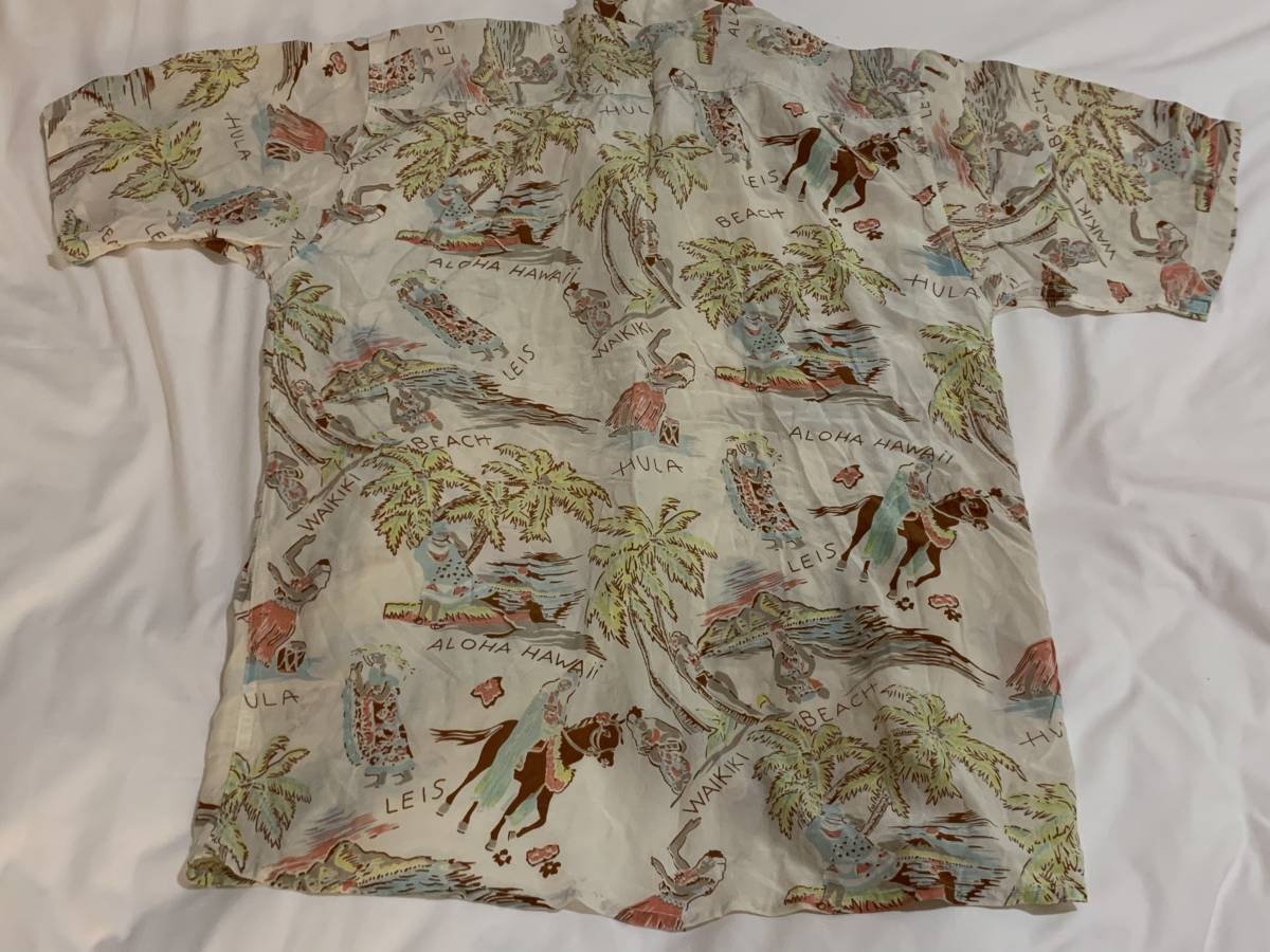  avante .Avanti silk aloha shirt Hawaii pattern Waikiki beach etc. XS used