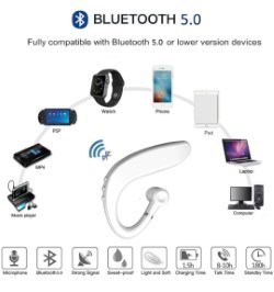 Bluetooth　イヤホン　ワイヤレスイヤホン 耳掛け型　イヤフォン イヤホンマイク 片耳　USB 充電 高音質 超軽量　テレワーク　ホワイト　22_画像2