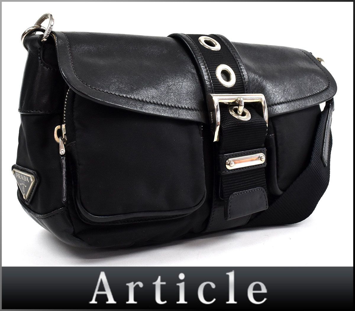 最新作の PRADA プラダ ショルダーバッグ 三角ロゴプレート ブラック