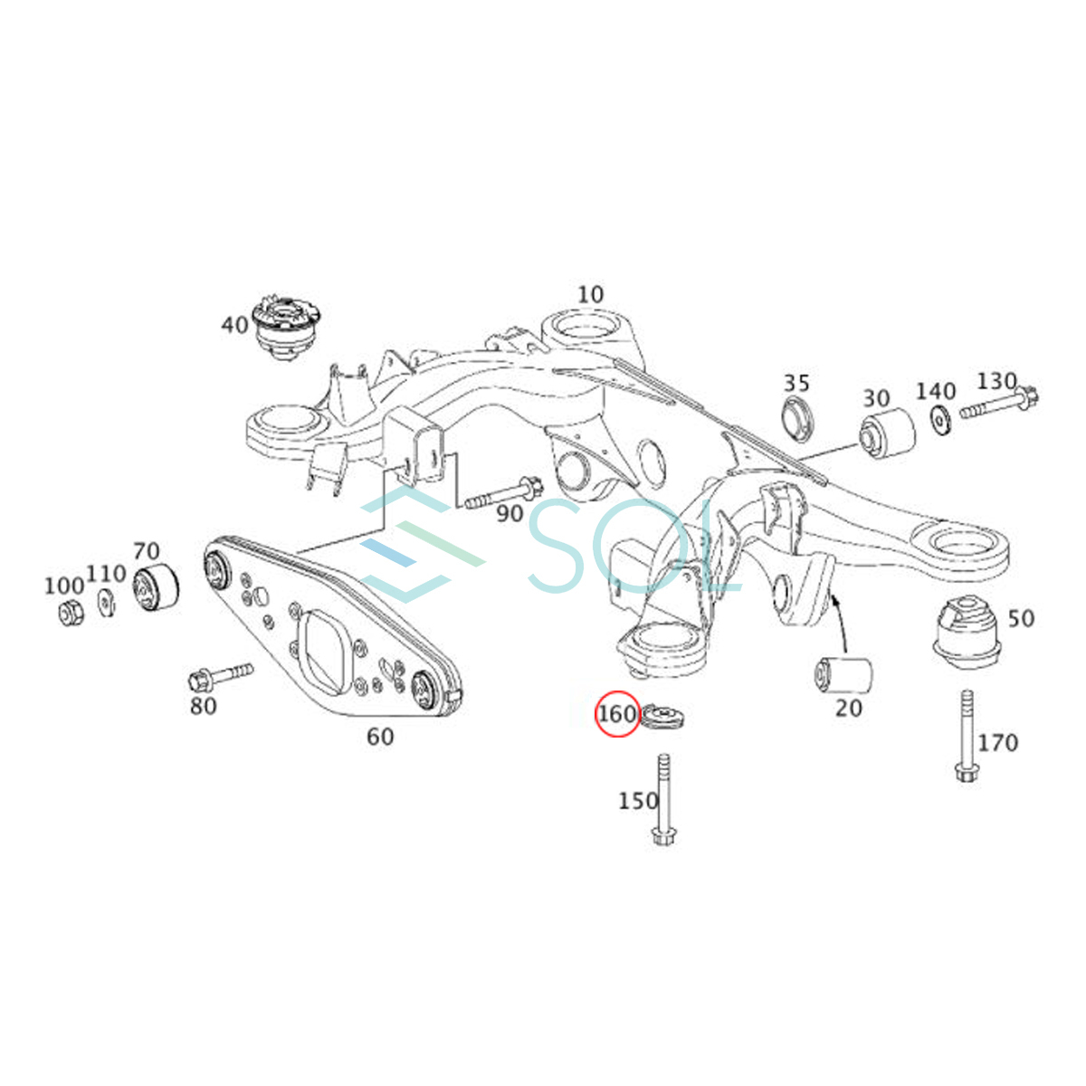 ベンツ W211 リア アクスルキャリアマウント 左右共通 E240 E250 E280 E300 E320 E350 E500 E55 E63 2303520246 出荷締切18時_画像2