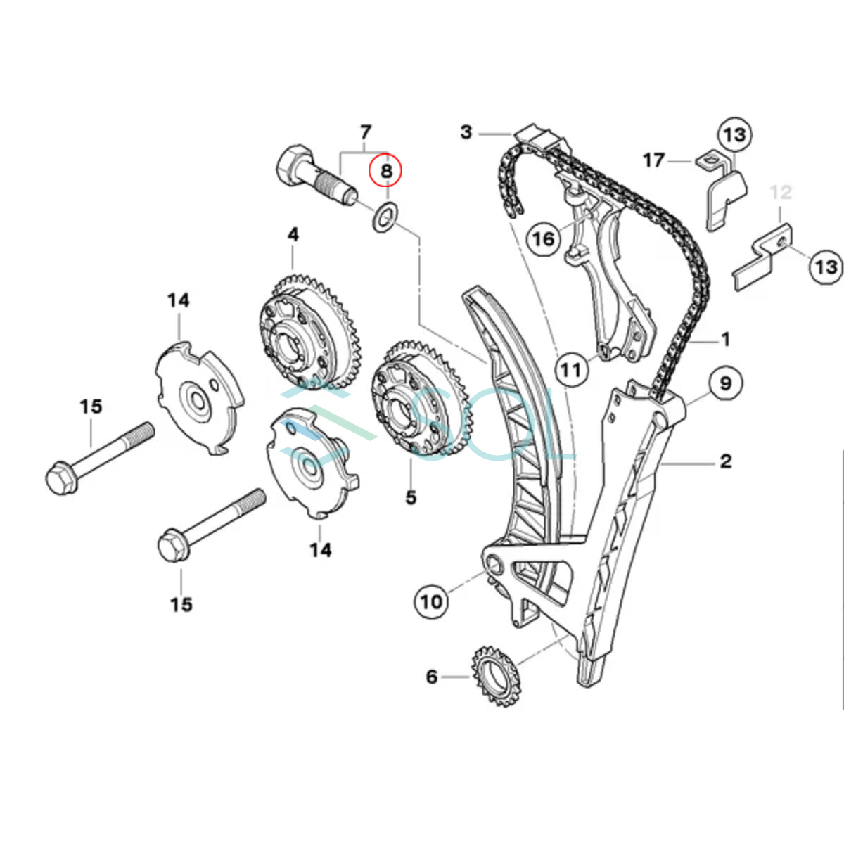 BMW F32 F33 F36 F07 F10 F11 チェーンテンショナー Oリング オーリング 420i 420iX 428i 430i 440i 528i 11317631972 出荷締切18時_画像2