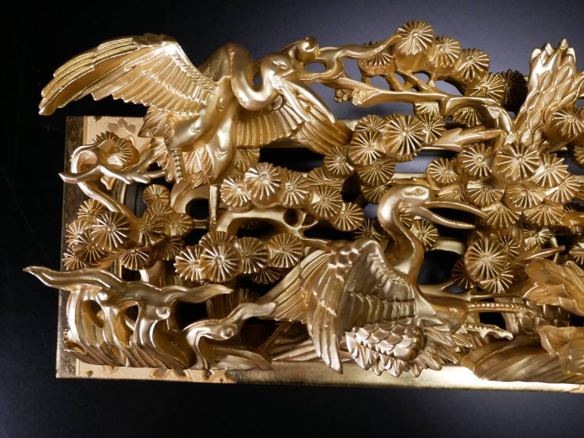 収集品　最高級　彫り　手彫り　本金箔　木製本金粉　鶴（エ2）　3855　M_画像2