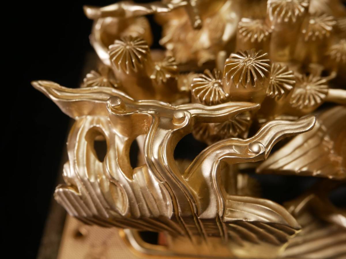 収集品 最高級 彫り 手彫り 本金箔 木製本金粉 鶴（エ2） 3855 M-