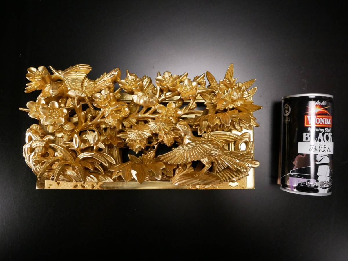 収集品　最高級　彫り　手彫り　本金箔　木製本金粉　鶴（エ2）　3856　M