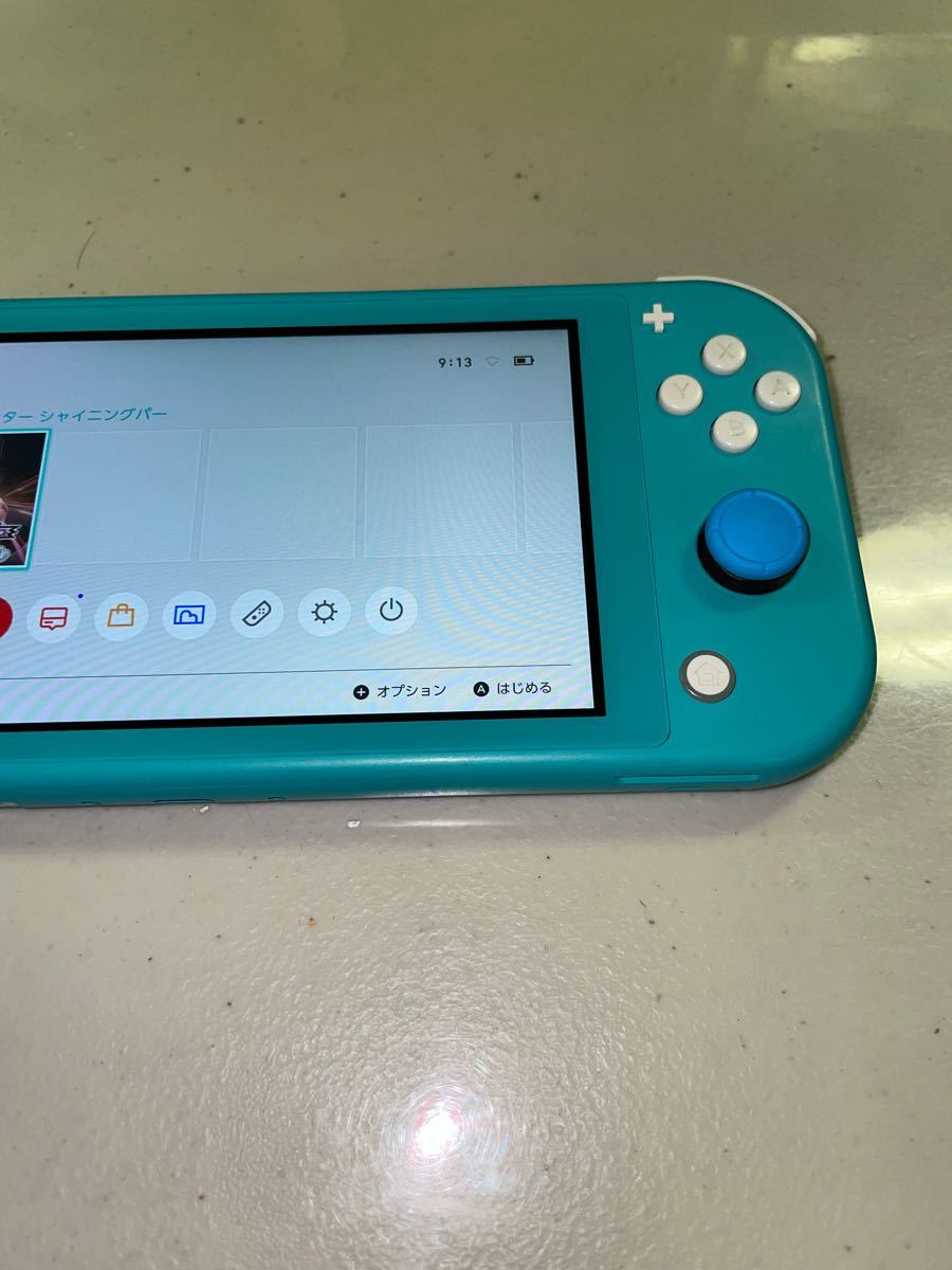 ニンテンドースイッチライトターコイズ、スティック新品交換済み（ブルースティック）ソフトケース、USB型充電ケーブル付き