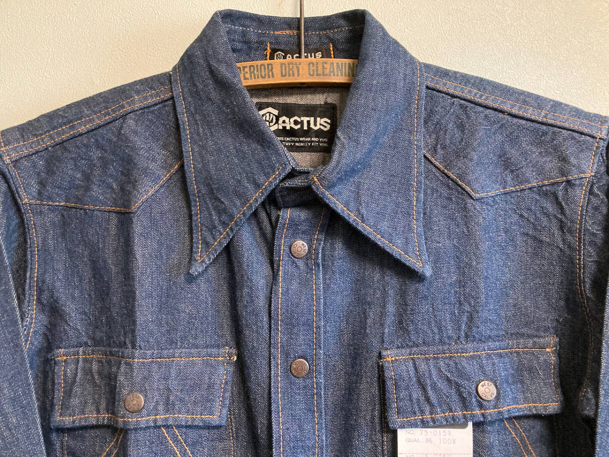 80s 90s デッドストック ヴィンテージ CACTUS カクタス JEANS 藍染 リジッド デニム ウエスタンシャツ カウボーイ インディゴ_画像2