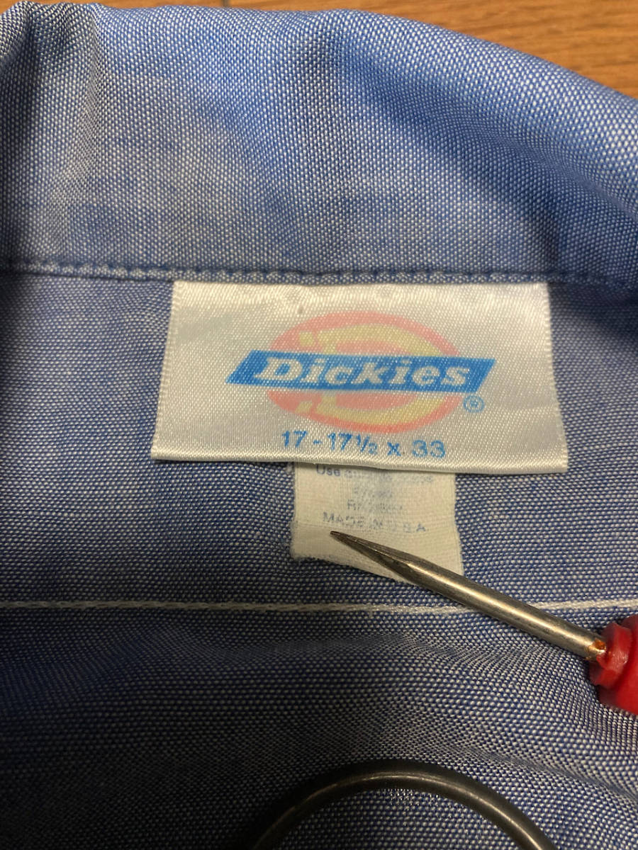 70s 80s USA製 ヴィンテージ Dickies ディッキーズ シャンブレーシャツ ワークシャツ ビッグサイズ ルーズシルエット 17-17 1/2_画像3
