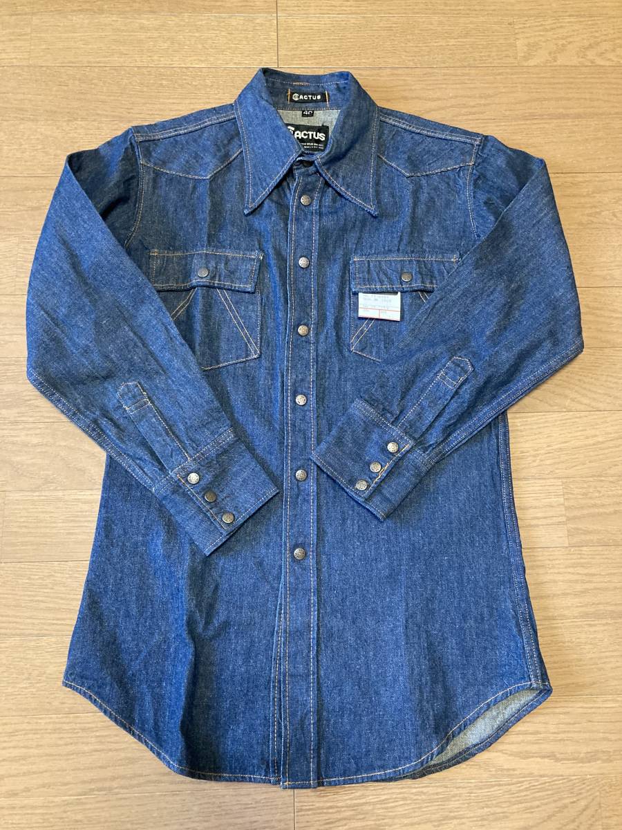 80s 90s デッドストック ヴィンテージ CACTUS カクタス JEANS 藍染 リジッド デニム ウエスタンシャツ カウボーイ インディゴ_画像8