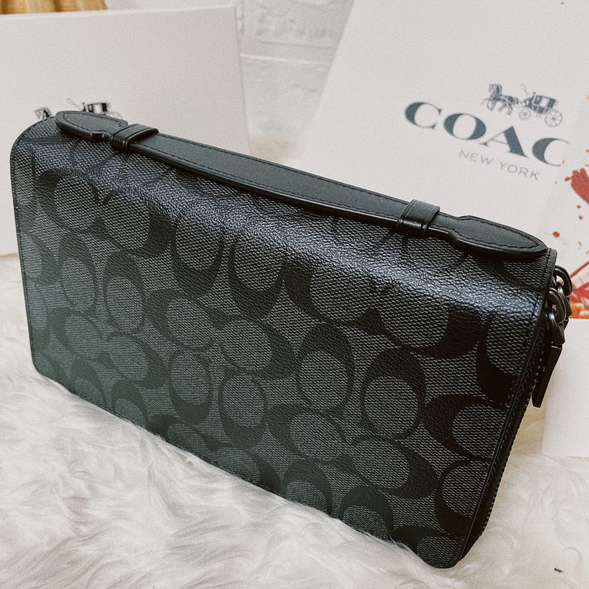 COACH コーチ ダブルジップ シグネチャー ブラック 長財布 未 COACH コーチ ダブルジップ シグネチャー ブラック 長財布 未