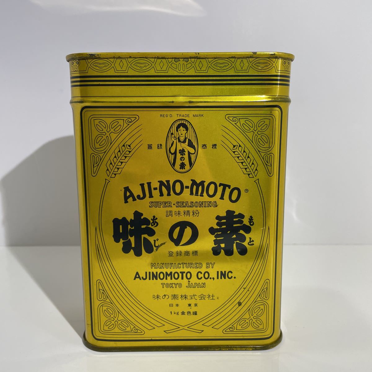 Sản phẩm 昭和レトロ 未開封 味の素 ブリキ 缶 1kg ゴールド