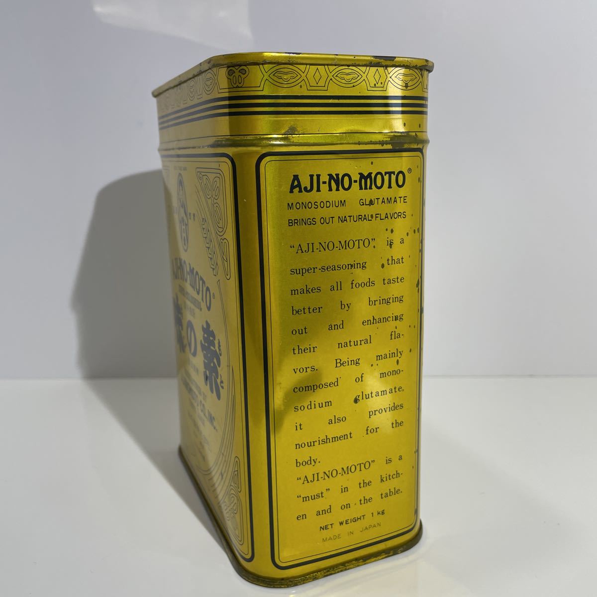  Showa Retro нераспечатанный Ajinomoto жестяная пластина жестяная банка 1kg Gold Vintage Vintage 