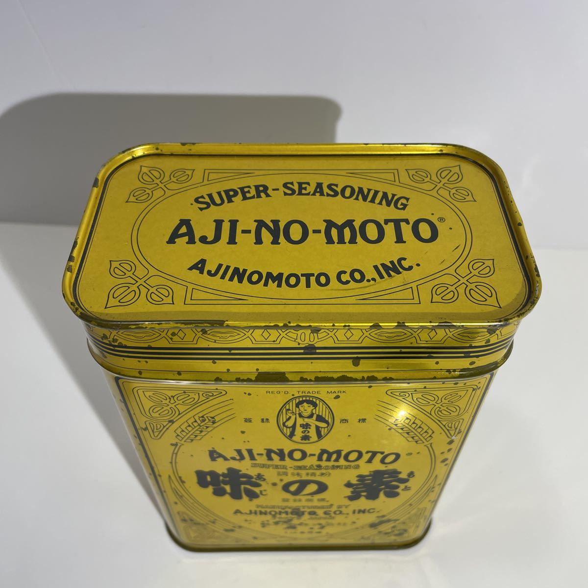  Showa Retro нераспечатанный Ajinomoto жестяная пластина жестяная банка 1kg Gold Vintage Vintage 