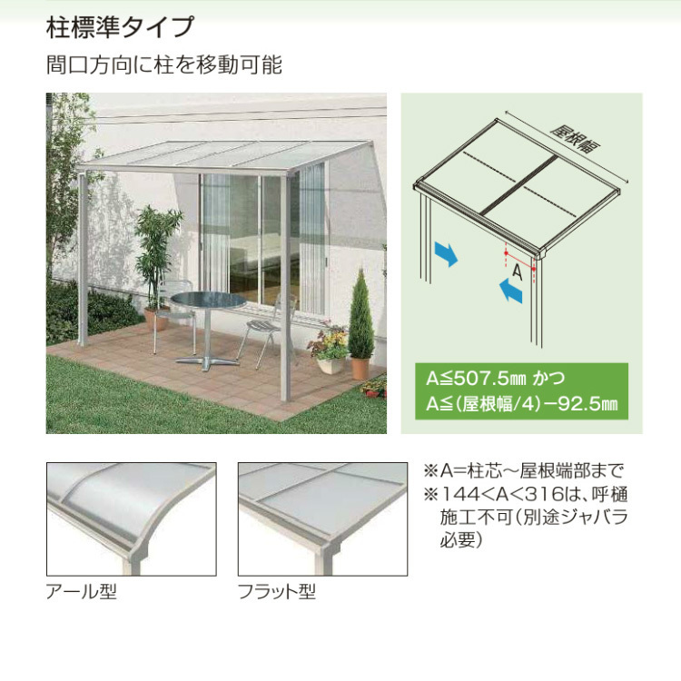 テラス屋根 DIY ベランダ 雨よけ YKK 1.5間×6尺 アール 標準桁 ポリカ屋根 1階用 600N ソラリア_画像8