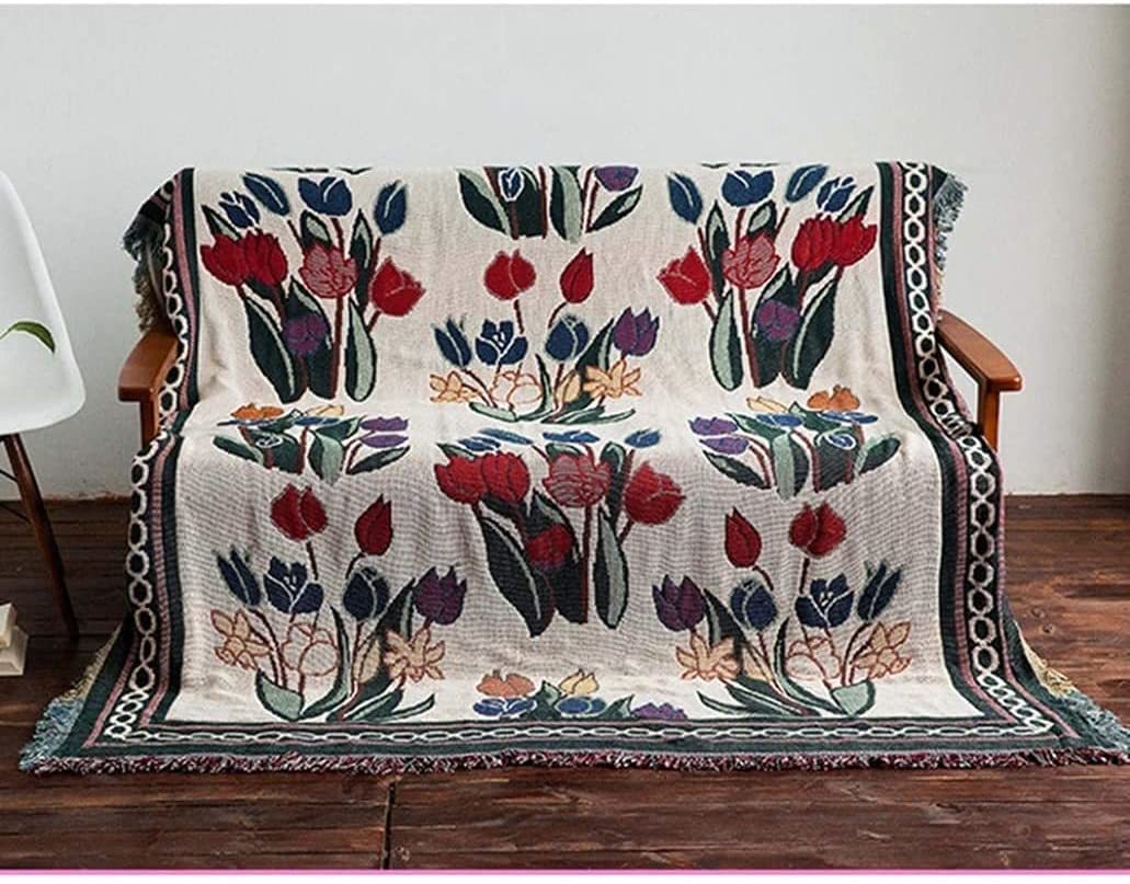  multi cover Asian manner sofa cover multifunction bedcover fringe attaching rug ( tulip, 180cm*230cm)
