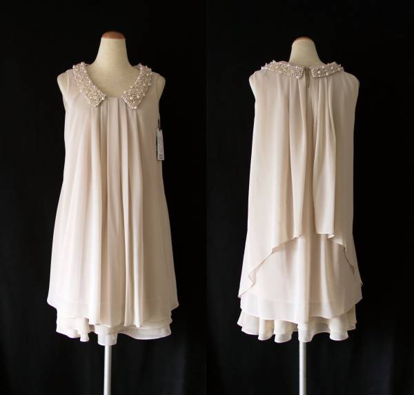 インタープラネット／結婚式*お呼ばれ*size2(9号)◆ビジュー衿*セパレートフェミニンドレス*ベージュ*値下げ