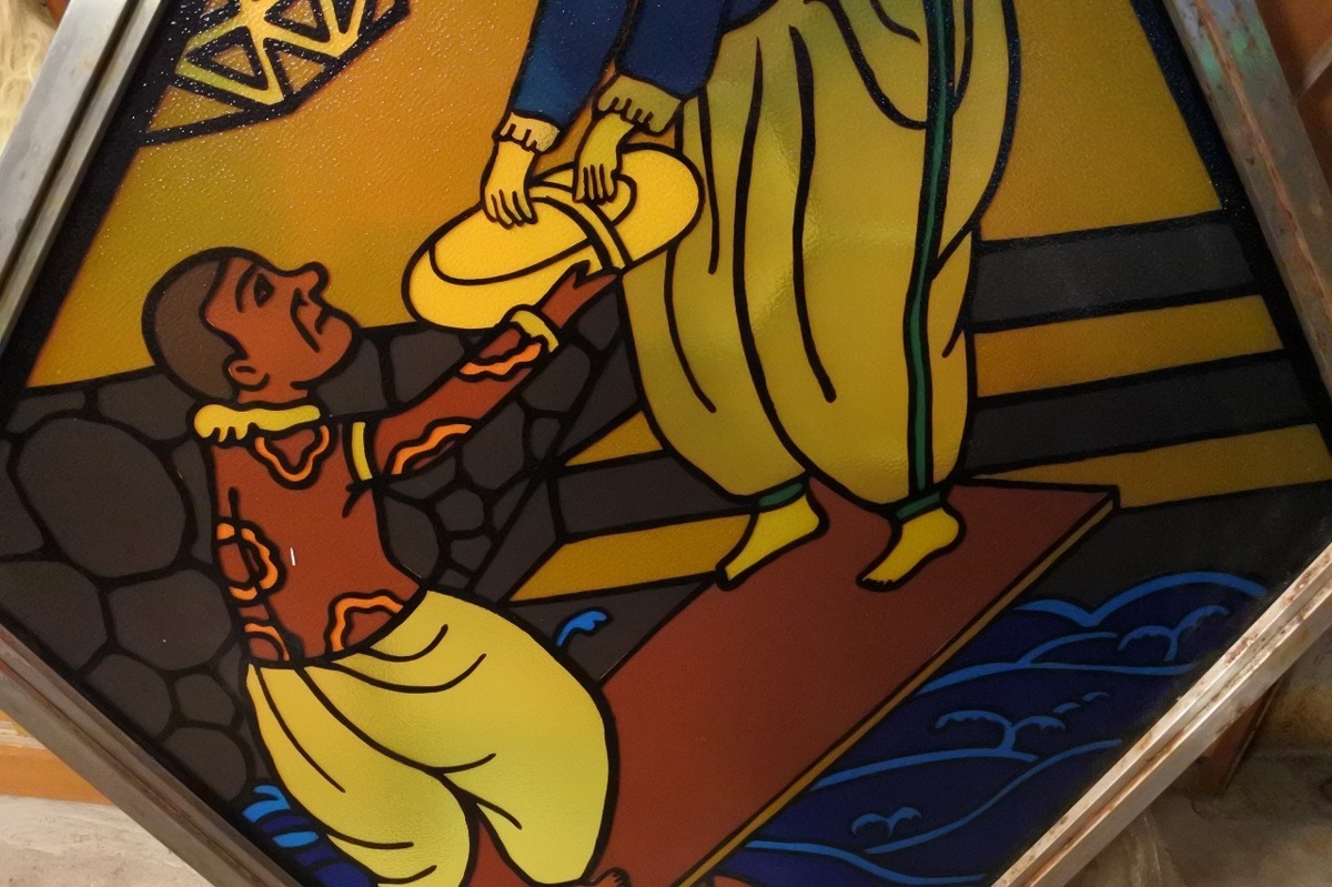 長崎 ビンテージ ステンドグラス風 アクリル 吊り看板/アンティーク ヴィンテージ キリスト 出島 オランダ サイン ガラス オランダの画像5