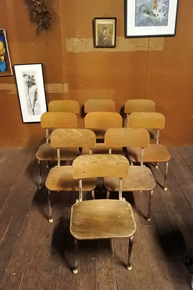 レトロ 学校 幼稚園 椅子/アンティーク ビンテージ ヴィンテージ イス 子供 木製A4_画像1
