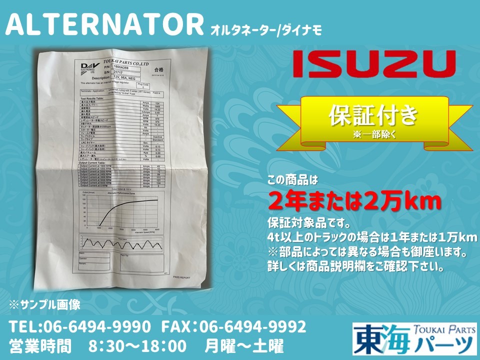 いすず 24V90A 大型 フォワード(FRR FRR-S FRD FRD-S) エンジン型式：6HH オルタ ダイナモ 1-81200-641-0 A9TU 3584 送料無料 保証付_画像3