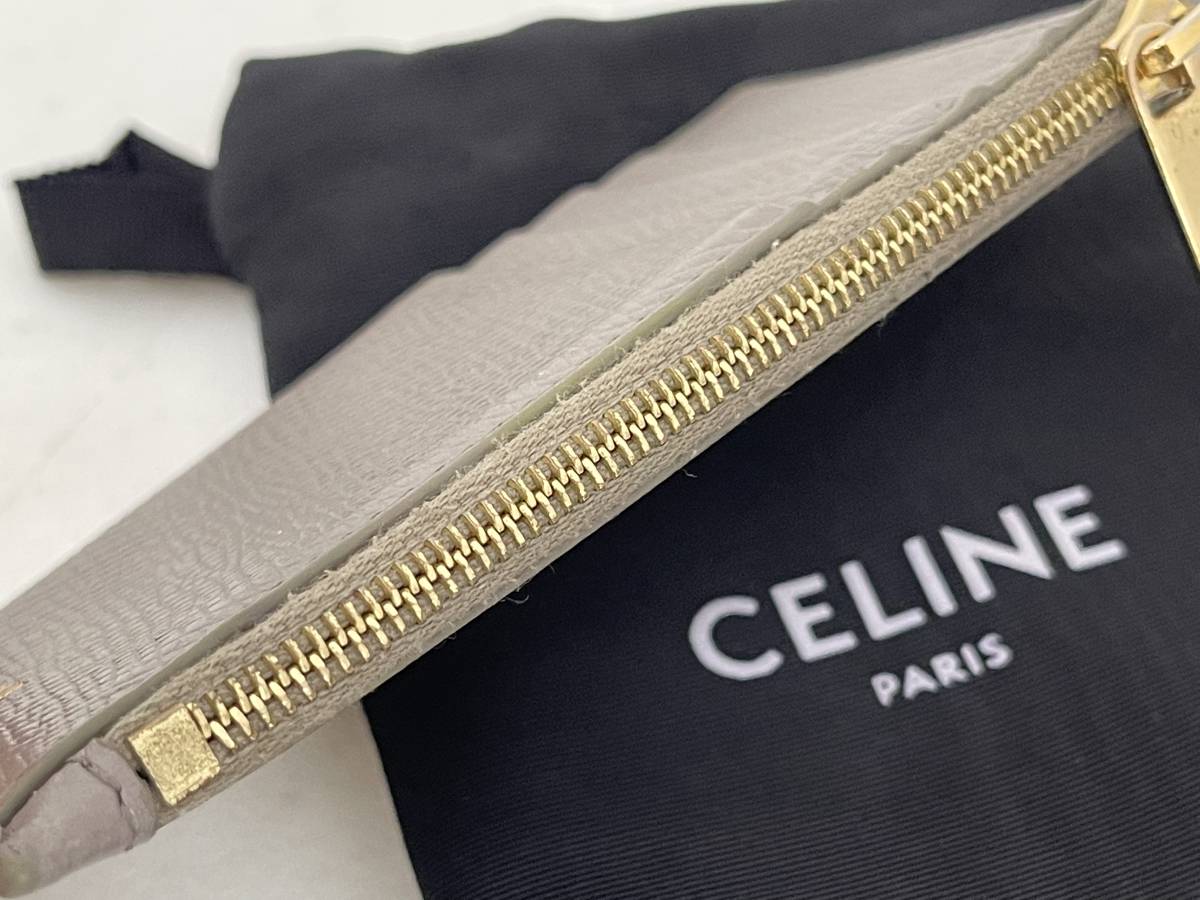 【中古】CELINE セリーヌ コンパクト ジップドカードホルダー カードケース コインケース パスケース グレーベージュ_画像6