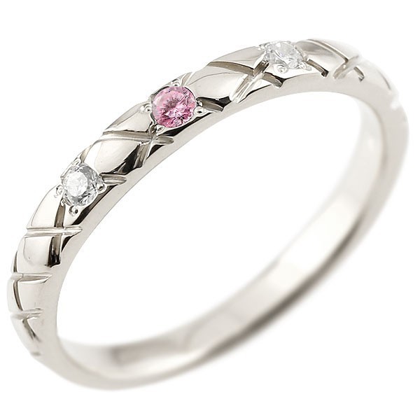 最高 ピンキーリング ダイヤモンド ピンクサファイア プラチナリング pt900 ストレート チェック柄 9月誕生石 指輪