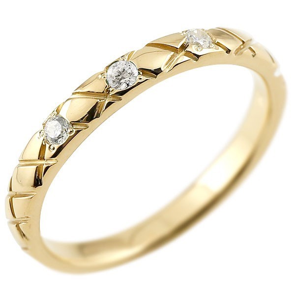 リング ゴールド ピンキーリング ダイヤモンド イエローゴールドk10 10金 ストレート チェック柄 4月誕生石 指輪 ダイヤリング 送料無料 
