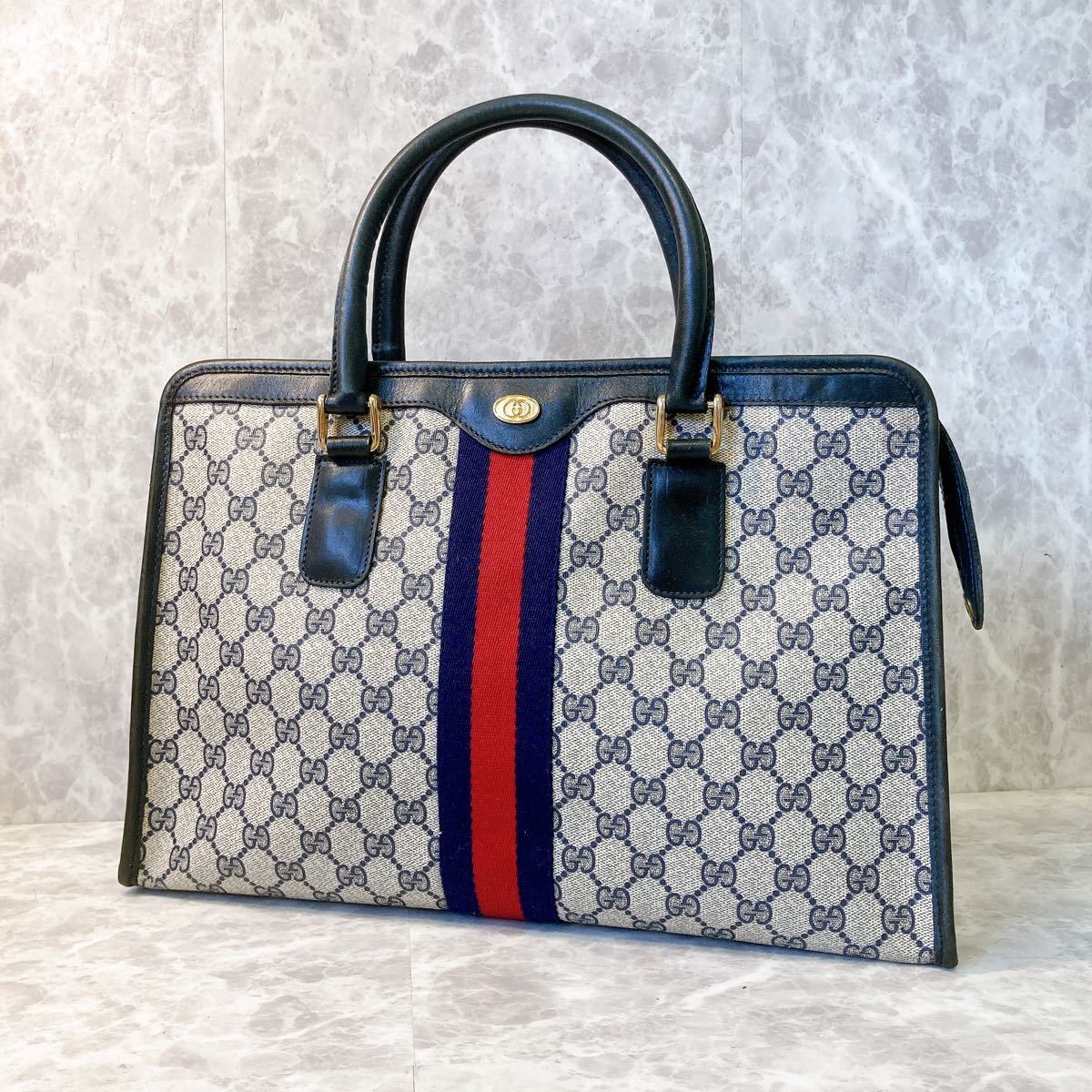 1円 超美品 オールドグッチ GUCCI GG シェリーライン PVC トートバッグ