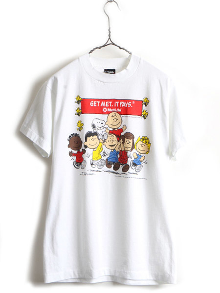 デッドストック 90s USA製 ■ スヌーピー オフィシャル キャラクター プリント 半袖 Tシャツ ( メンズ レディース M ) シングルステッチ 白