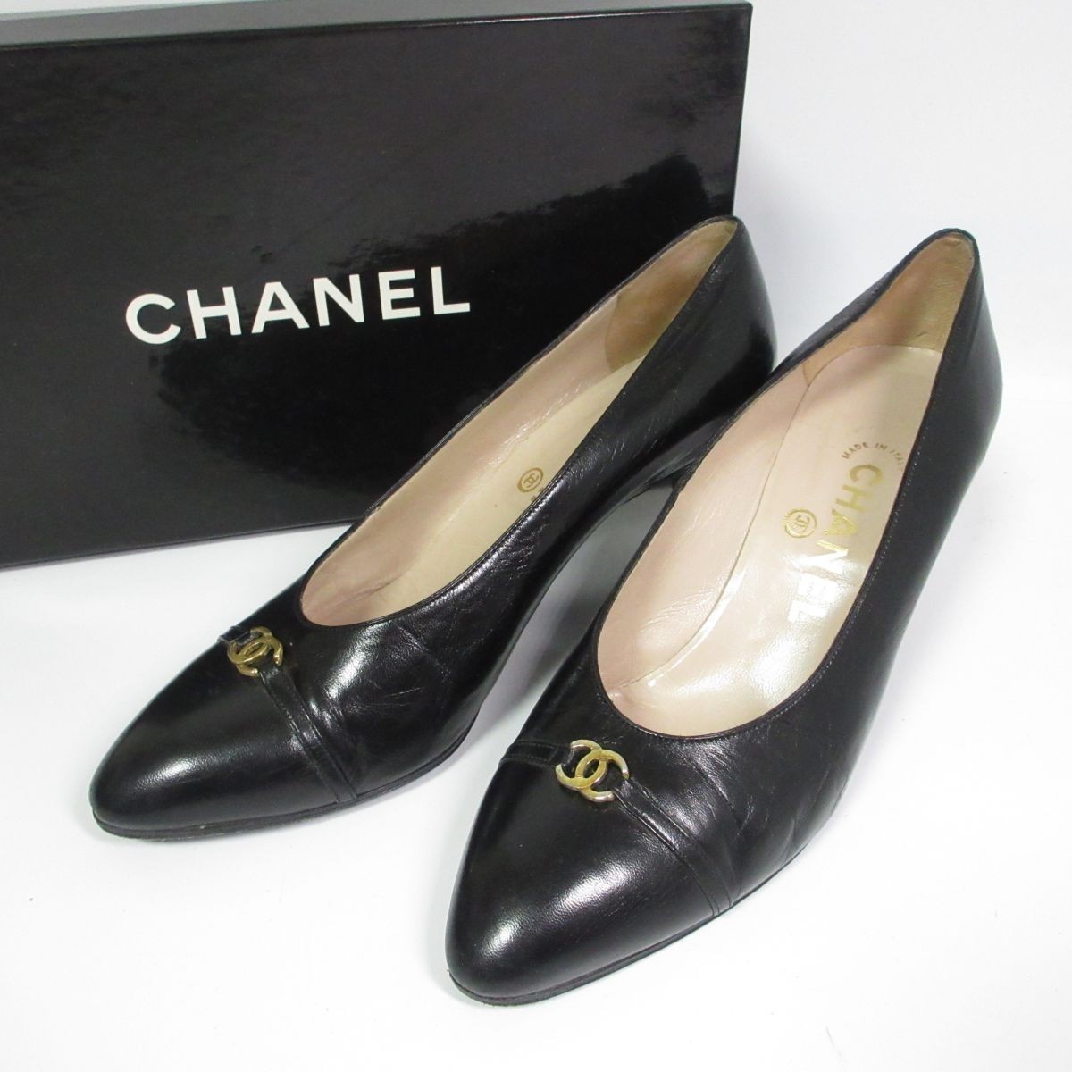 新色 CHANEL シャネル ココマーク ラウンドトゥ ハイヒール 23.5cm