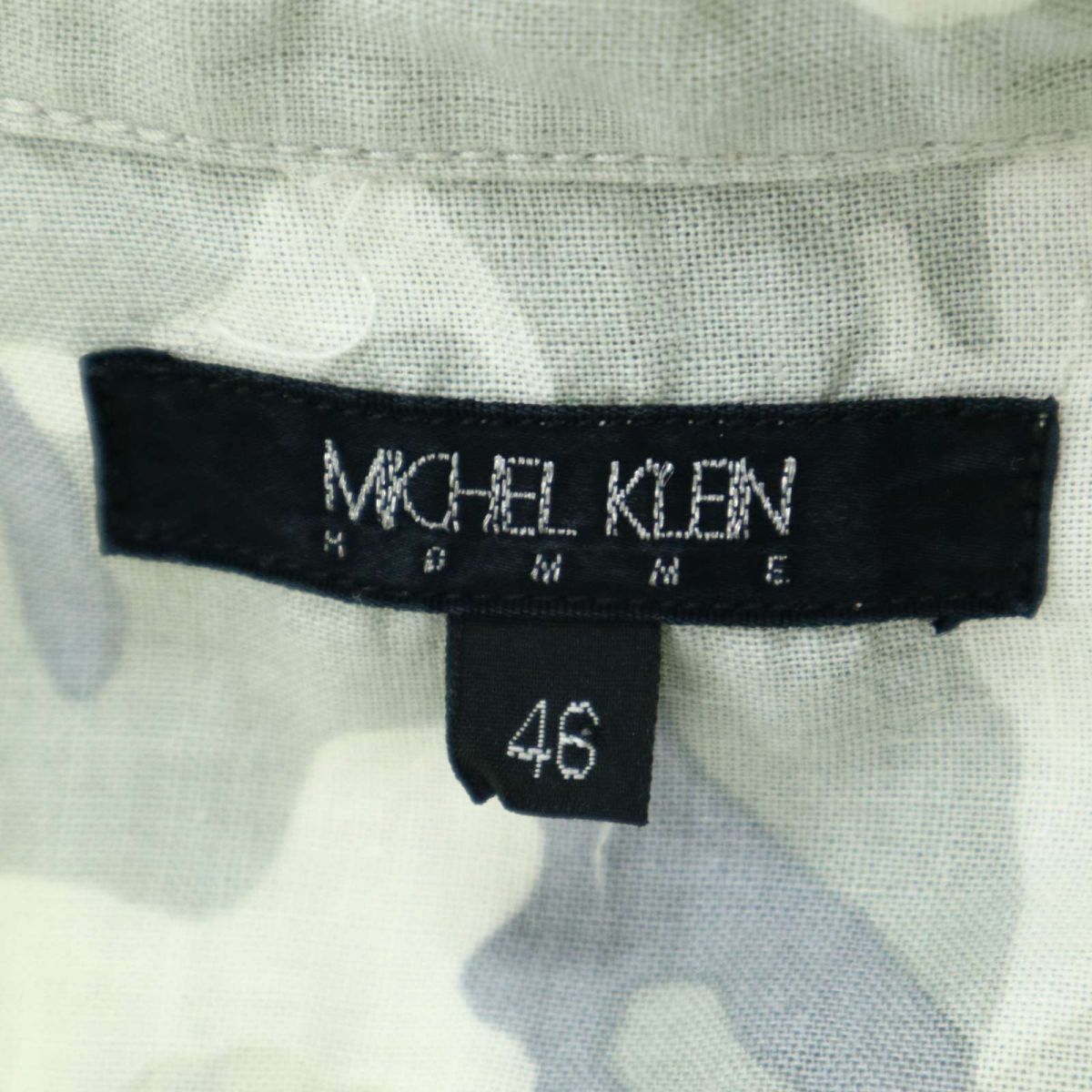 MICHEL KLEIN HOMME ミッシェルクラン オム カモフラ総柄★ リネン100％ 麻 七分袖 ミリタリー シャツ Sz.46　メンズ　C2T05356_6#A_画像5