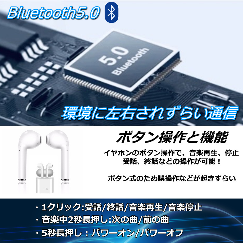 ワイヤレス イヤホン Bluetooth i7s　白 ヘッドセット ブルートゥースイヤホン iPhone スマホ 充電ケース TWS☆_画像9