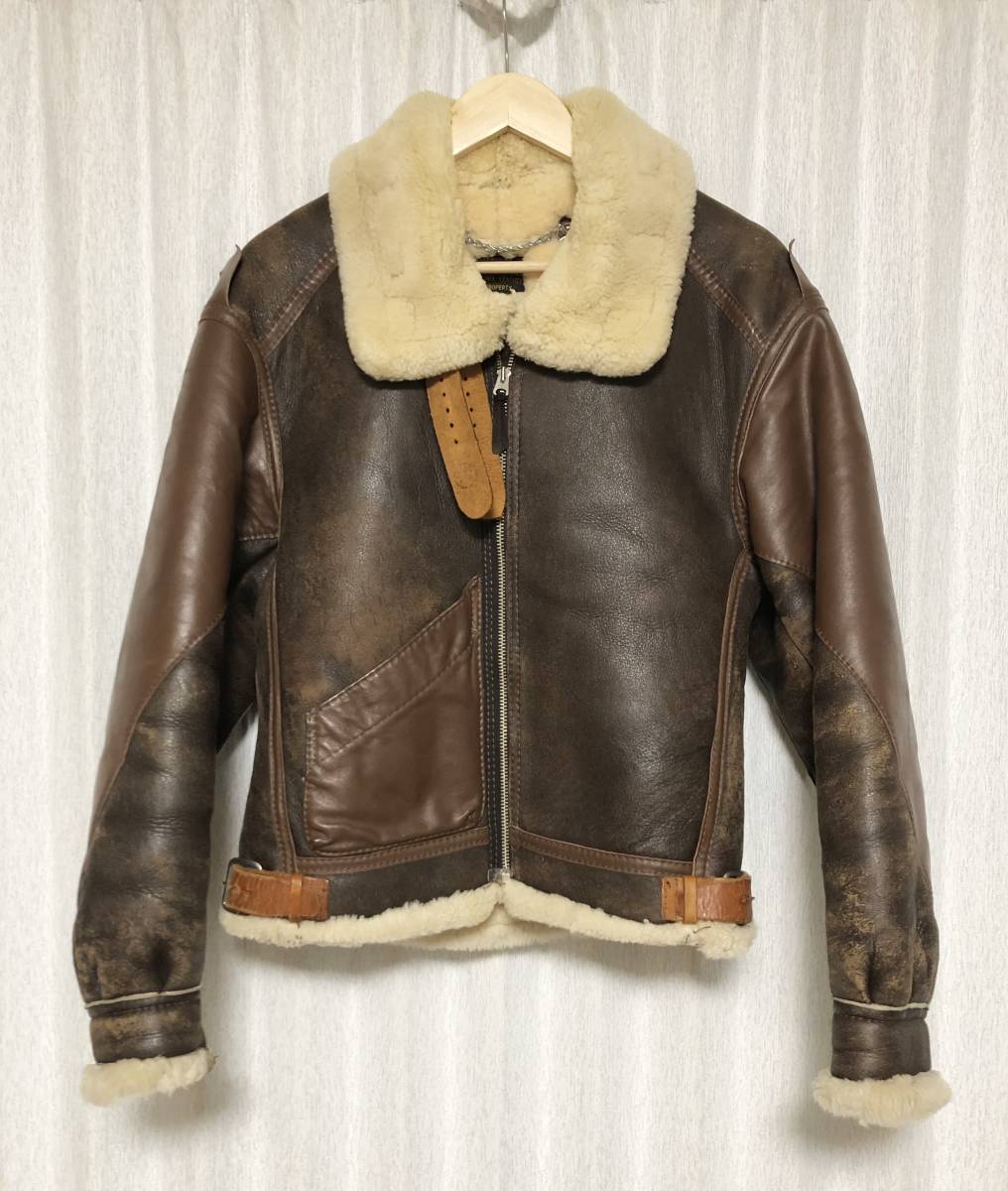 [INSIGNIA LEATHER] B-3 large war model mouton flight leather jacket 34 USA made in signia leather 