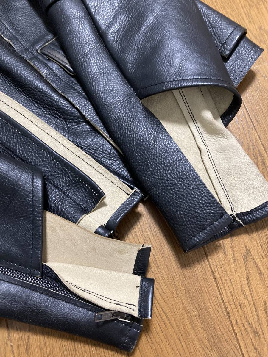  прекрасный товар *[Maison Martin Margiela×H&M] RE-EDITION Adjusted biker jacket повторный сооружение Double Rider's кожаный жакет 38 телячья кожа черный 