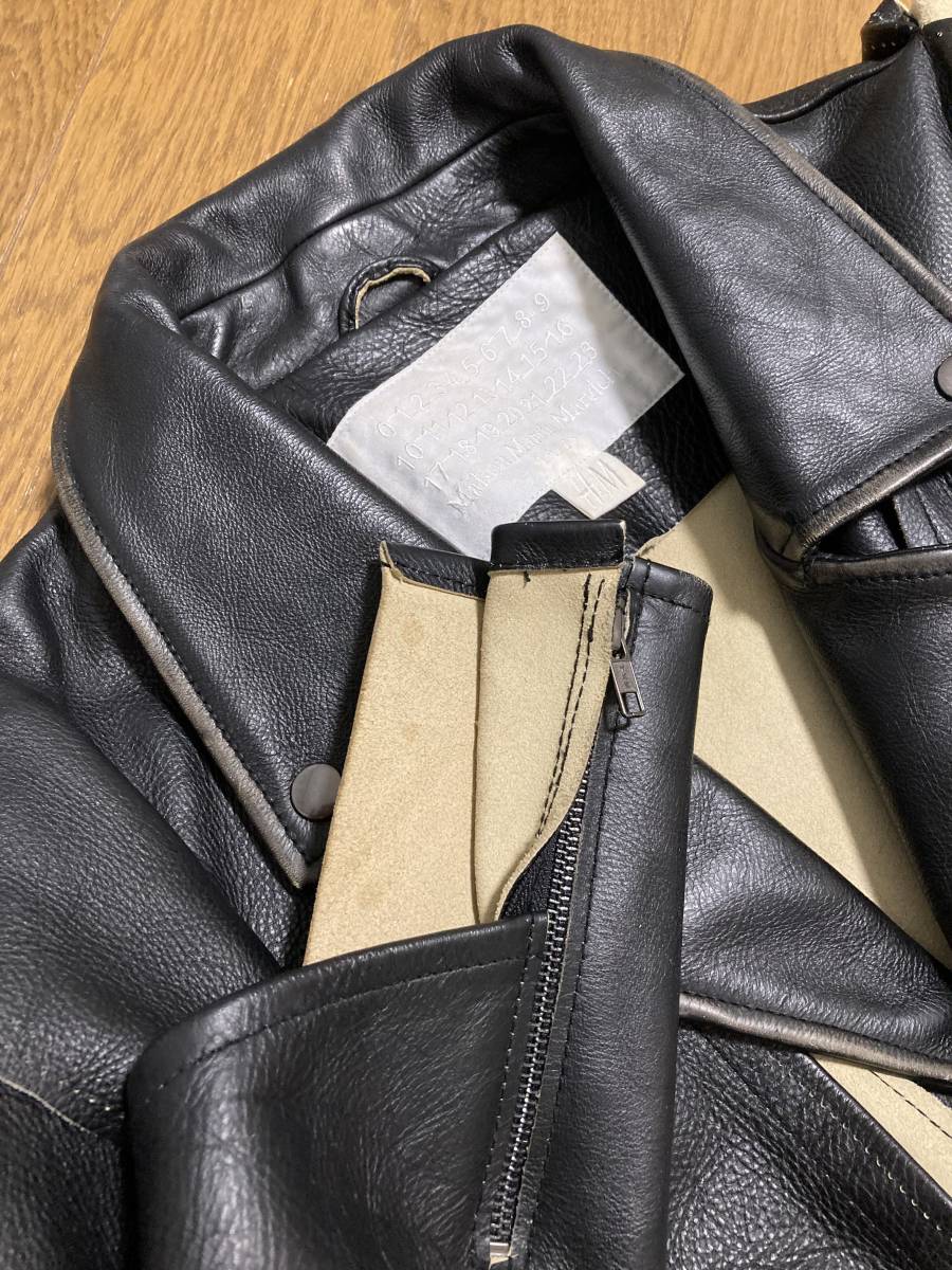  прекрасный товар *[Maison Martin Margiela×H&M] RE-EDITION Adjusted biker jacket повторный сооружение Double Rider's кожаный жакет 38 телячья кожа черный 