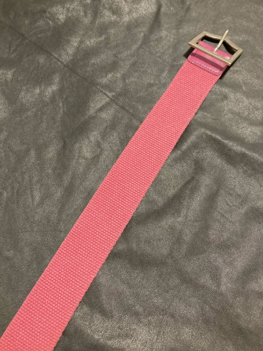  regular goods *[Dior homme] Eddie period D buckle color canvas belt 90 pink Italy made Dior Homme 