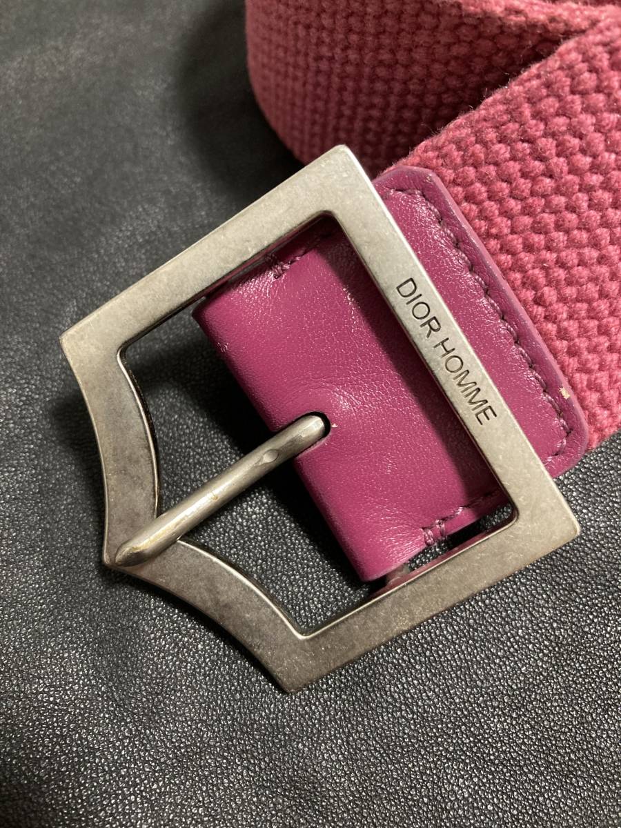  regular goods *[Dior homme] Eddie period D buckle color canvas belt 90 pink Italy made Dior Homme 