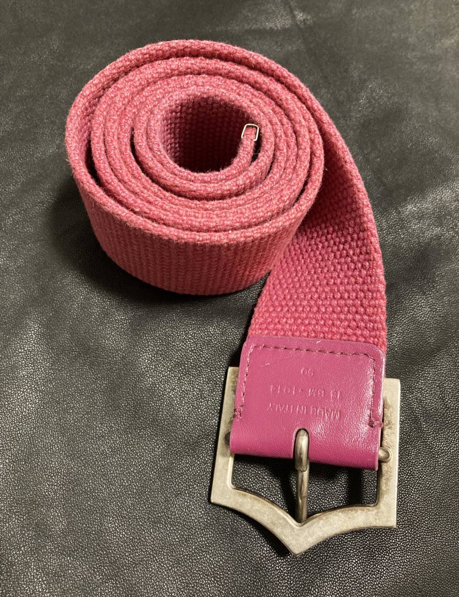  regular goods *[Dior homme] Eddie period D buckle color canvas belt 90 pink Italy made Dior Homme 