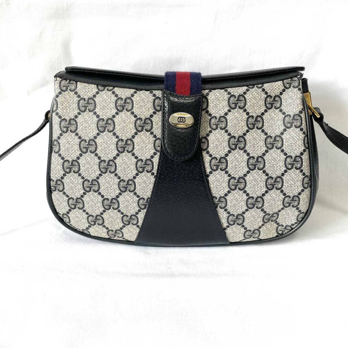 美品】GUCCI オールドグッチ ショルダーバッグ ポシェット ネイビー